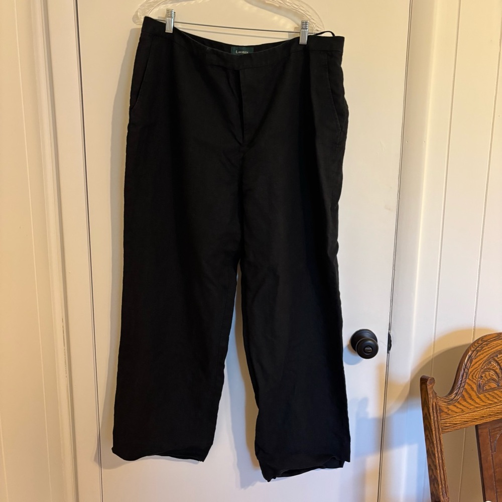 Ralph Lauren Black Women's Straight-Leg Trousers 100% Linen